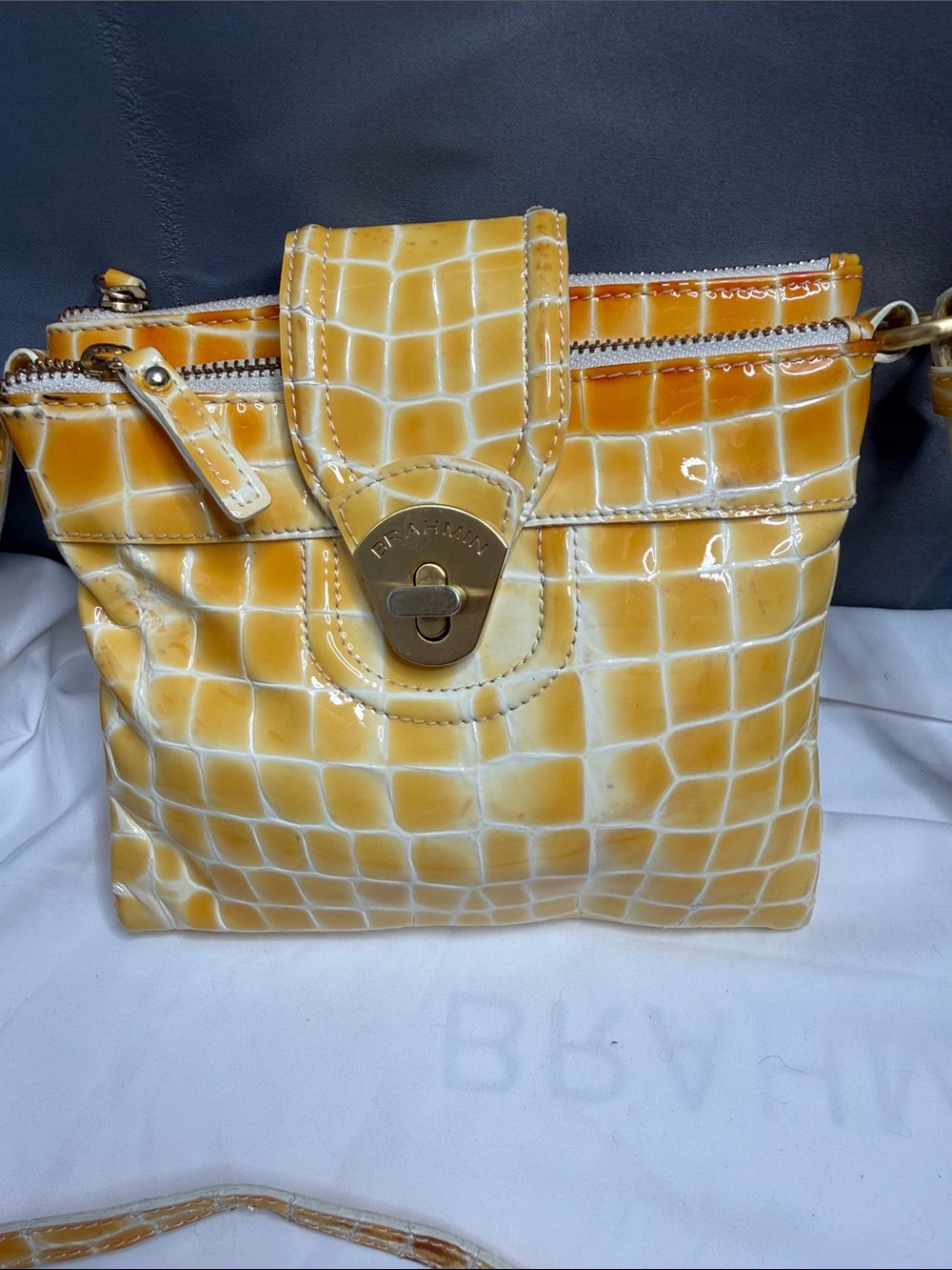 Brahmin Yellow Croc-Embossed Patent Crossbody Bag